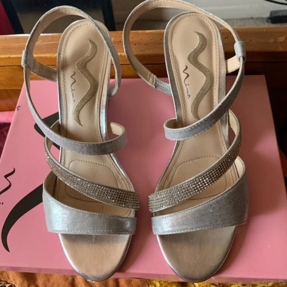 Nina Silver Wedge Heels